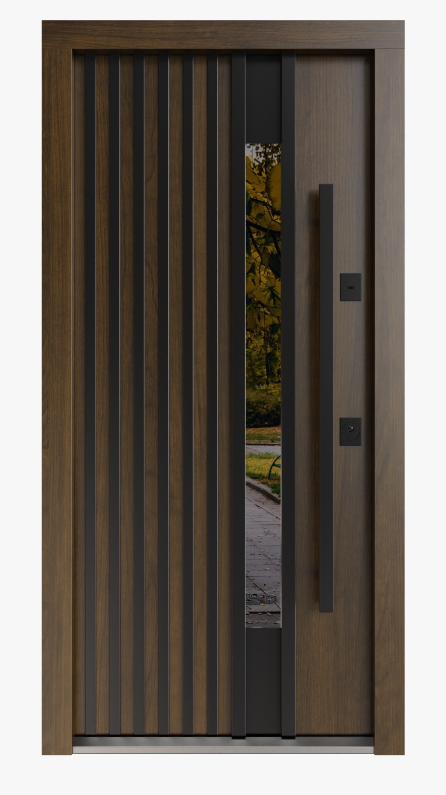USI PREMIUM THERMO - Usa metalica exterior casa PREMIUM NORDIK GLASS , placata cu lemn 7 straturi la exterior , STEJAR NOBIL , izolatie termica 0.7 w mpK , izolatie fonica 45 dB , rezistenta sporita la soare si apa ,980x2050 , INCHIDERE MAGNETICA Securreme Italia , dreap, totuldespreusi.ro