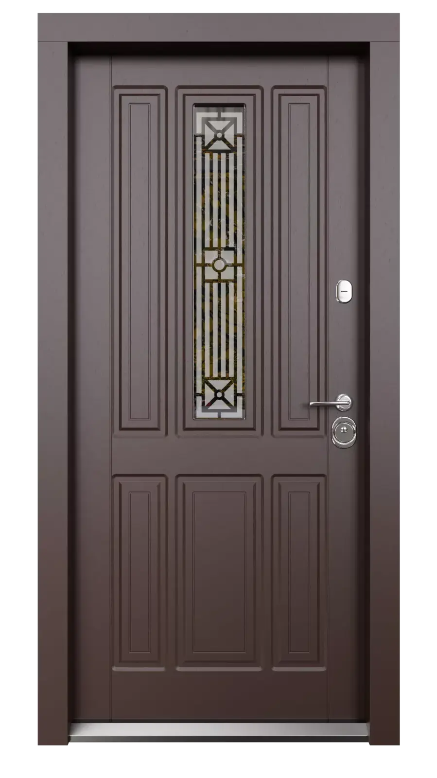 USI PREMIUM THERMO - Usa metalica exterior casa PREMIUM PARMA  , placata cu lemn 7 straturi la exterior , nuc , izolatie termica 0.7 w mpK   , izolatie fonica 45 dB  , rezistenta sporita la soare si apa ,980x2050 , sisteme inchidere Securreme Italia , dreapta 1, totuldespreusi.ro
