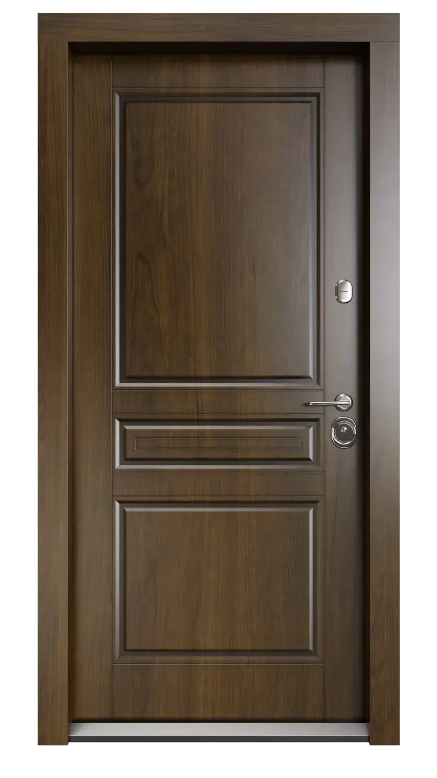 USI PREMIUM THERMO - Usa metalica exterior casa PREMIUM PROVENCE , placata cu lemn 7 straturi la exterior , stejar bronz , izolatie termica 0.7 w mpK   , izolatie fonica 45 dB  , rezistenta sporita la soare si apa ,980x2050 , sisteme inchidere Securreme Italia , dreapta , totuldespreusi.ro