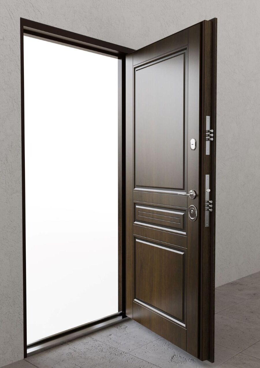Usa metalica exterior casa PREMIUM PROVENCE , placata cu lemn 7 straturi la exterior , stejar bronz , izolatie termica 0.7 w mpK   , izolatie fonica 45 dB  , rezistenta sporita la soare si apa ,980x2050 , sisteme inchidere Securreme Italia , dreapta , [3],totuldespreusi.ro