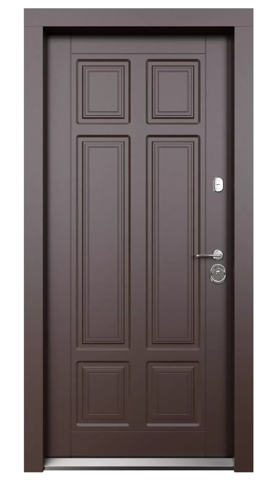 USI PREMIUM THERMO - Usa metalica exterior casa PREMIUM ROMA , placata cu lemn 7 straturi la exterior , nuc  , izolatie termica 0.7 w mpK   , izolatie fonica 45 dB  , rezistenta sporita la soare si apa ,980x2050 , sisteme inchidere Securreme Italia , dreapta 1, totuldespreusi.ro