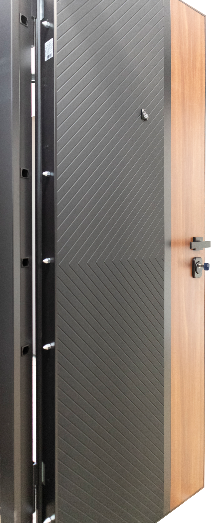 Usa metalica intrare in apartament blindata Corfu  ,echipata broasca Securreme , butuc Apecs , clasa 5 antiefractie , izolatie fonica 42 decibeli , culoare negru /nuc , 860x2050 mm , 110 kg , deschidere dreapta   1, [3],totuldespreusi.ro
