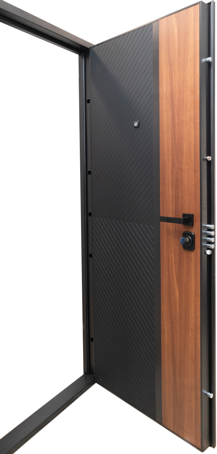 Usa metalica intrare in apartament blindata Corfu  ,echipata broasca Securreme , butuc Apecs , clasa 5 antiefractie , izolatie fonica 42 decibeli , culoare negru /nuc , 860x2050 mm , 110 kg , deschidere dreapta   1, [4],totuldespreusi.ro