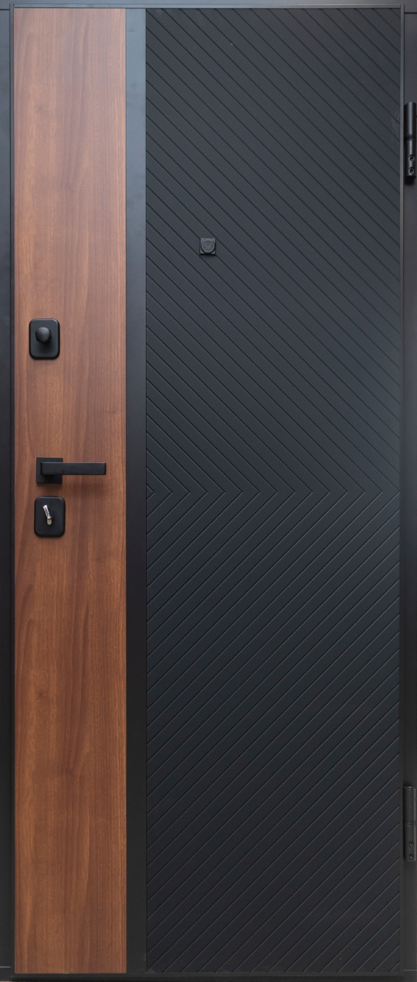 Usa metalica intrare in apartament blindata Corfu  ,echipata broasca Securreme , butuc Apecs , clasa 5 antiefractie , izolatie fonica 42 decibeli , culoare negru /nuc , 860x2050 mm , 110 kg , deschidere dreapta   1, [2],totuldespreusi.ro