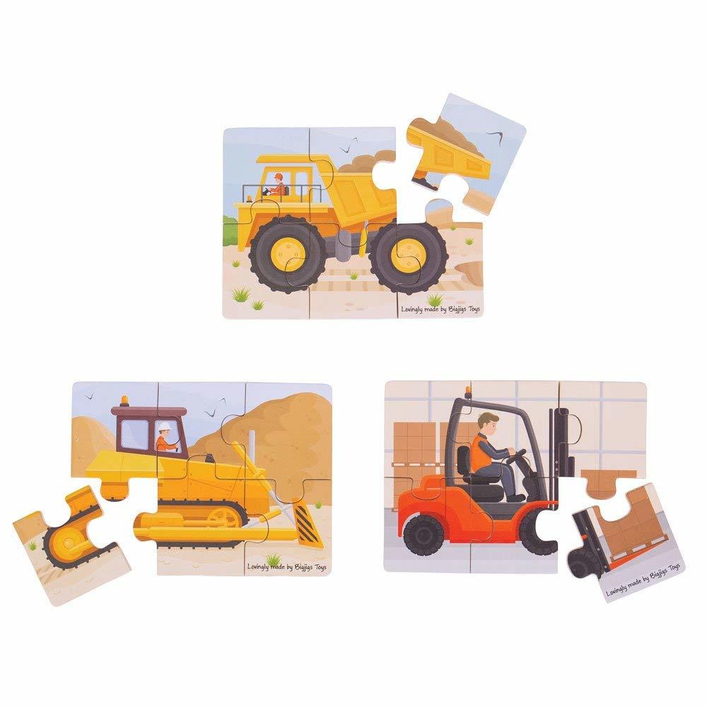 Set 3 puzzle din lemn - Vehicule pentru constructii - BigJigs