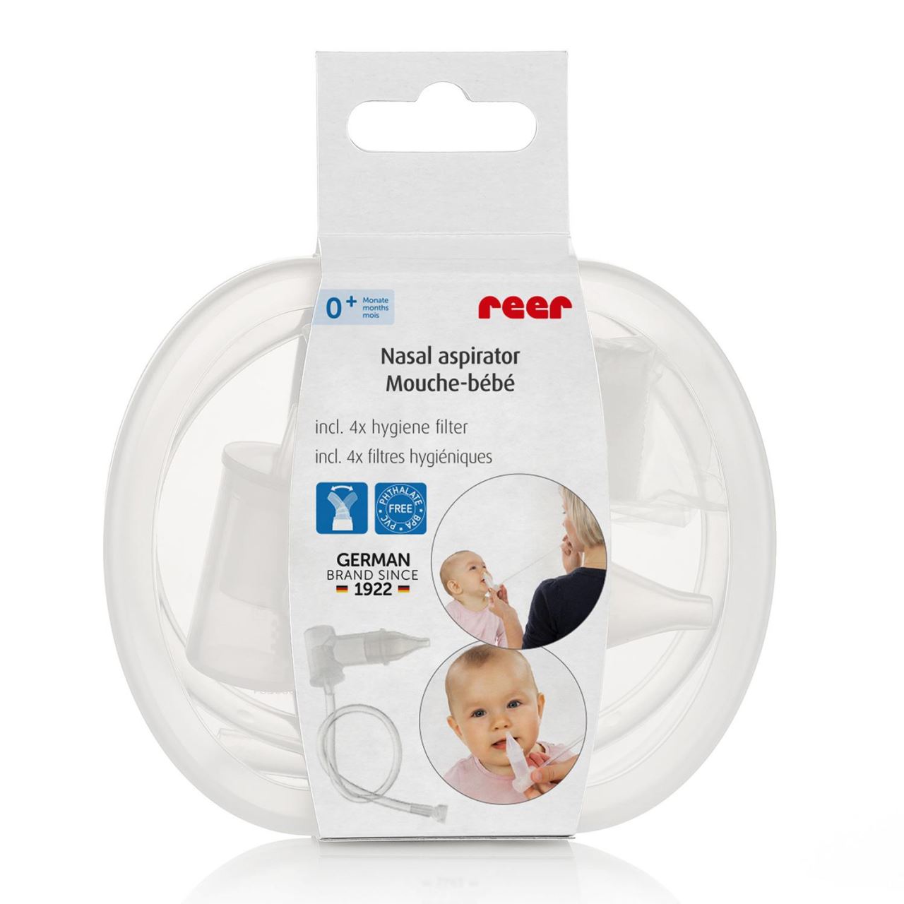 Aspirator nazal bebelusi, cu aspirare bucala, varf din silicon moale, sterilizabil la abur, cutie depozitare si 4 filtre, Reer 79139, [4],bestfam.ro