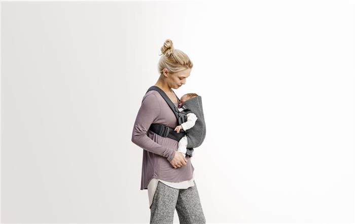 Marsupiu anatomic - Mini - cu pozitii multiple de purtare - Dark Grey, 3D Jersey - BabyBjorn, [18],bestfam.ro