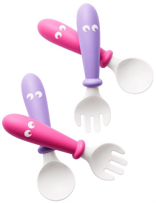 Set - Lingurite si Furculite pentru bebelusi (4 buc.) - Pink/Purple - BabyBjorn