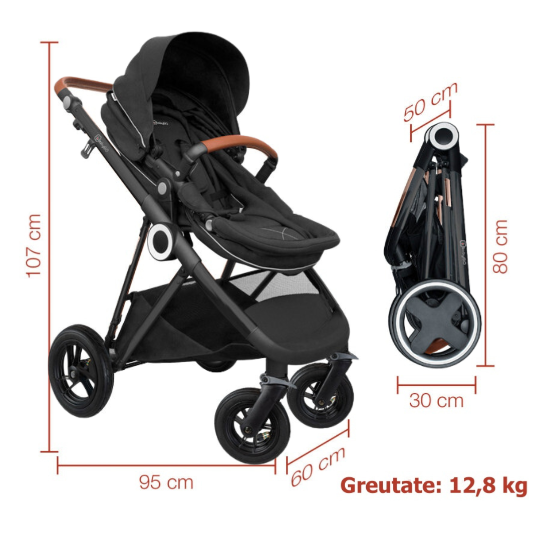 BabyGo - Carucior 3 in 1 AIR Halime black â€“ cadru Black, [8],bestfam.ro