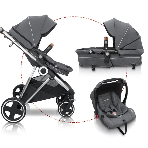BabyGo - Carucior 3 in 1 Halime  â€“ cadru Silver