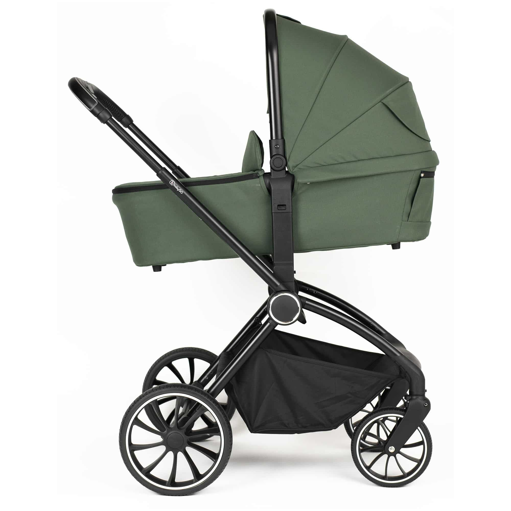BabyGo - Carucior 3 in 1 Harmony Green cu maner reglabil pe inaltime, cadru Black, [4],bestfam.ro
