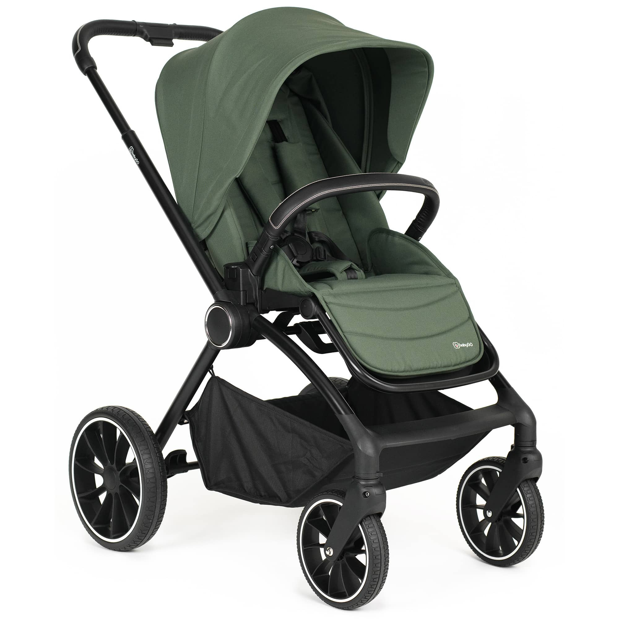 BabyGo - Carucior 3 in 1 Harmony Green cu maner reglabil pe inaltime, cadru Black, [5],bestfam.ro