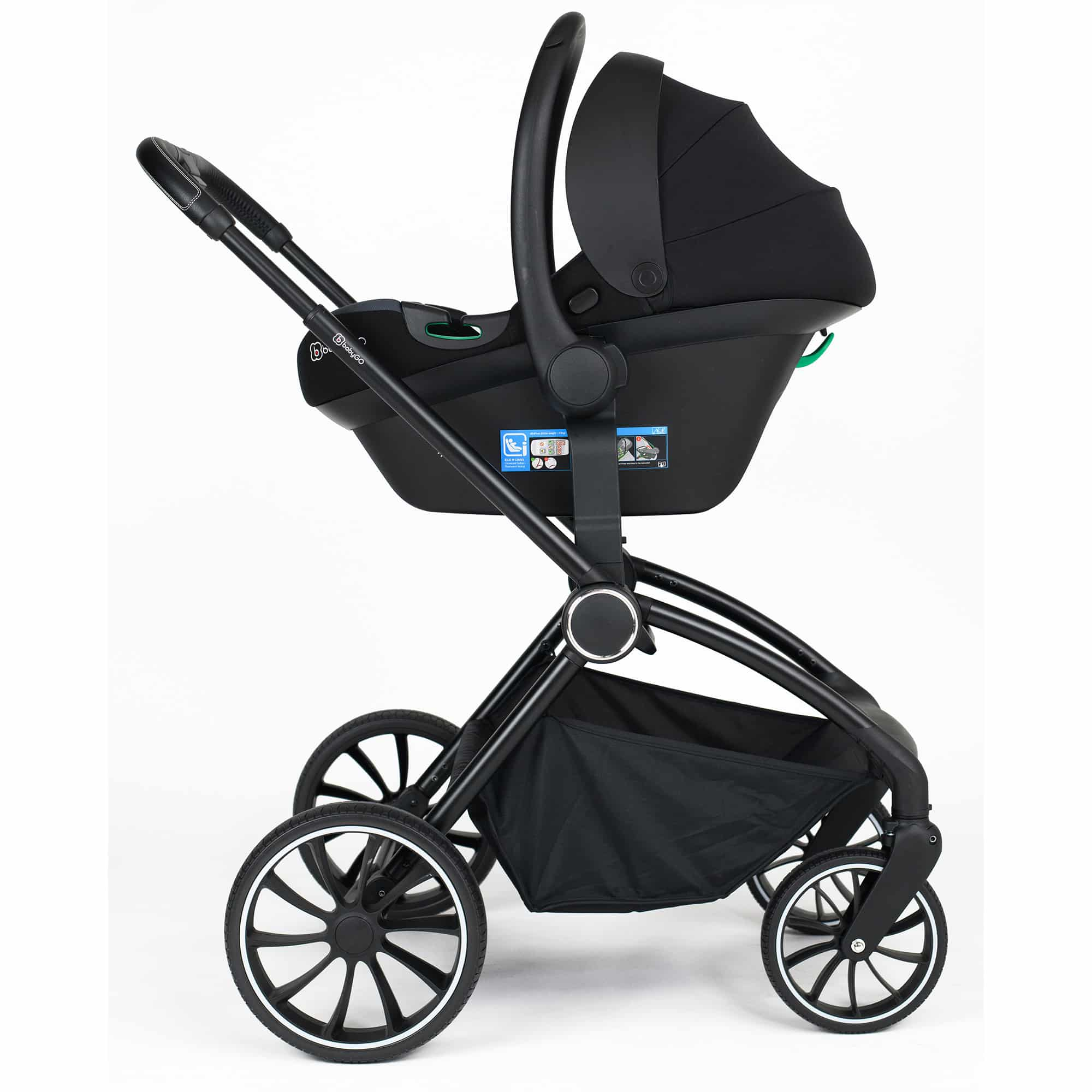 BabyGo - Carucior 3 in 1 Harmony Grey cu maner reglabil pe inaltime, cadru Black, [9],bestfam.ro
