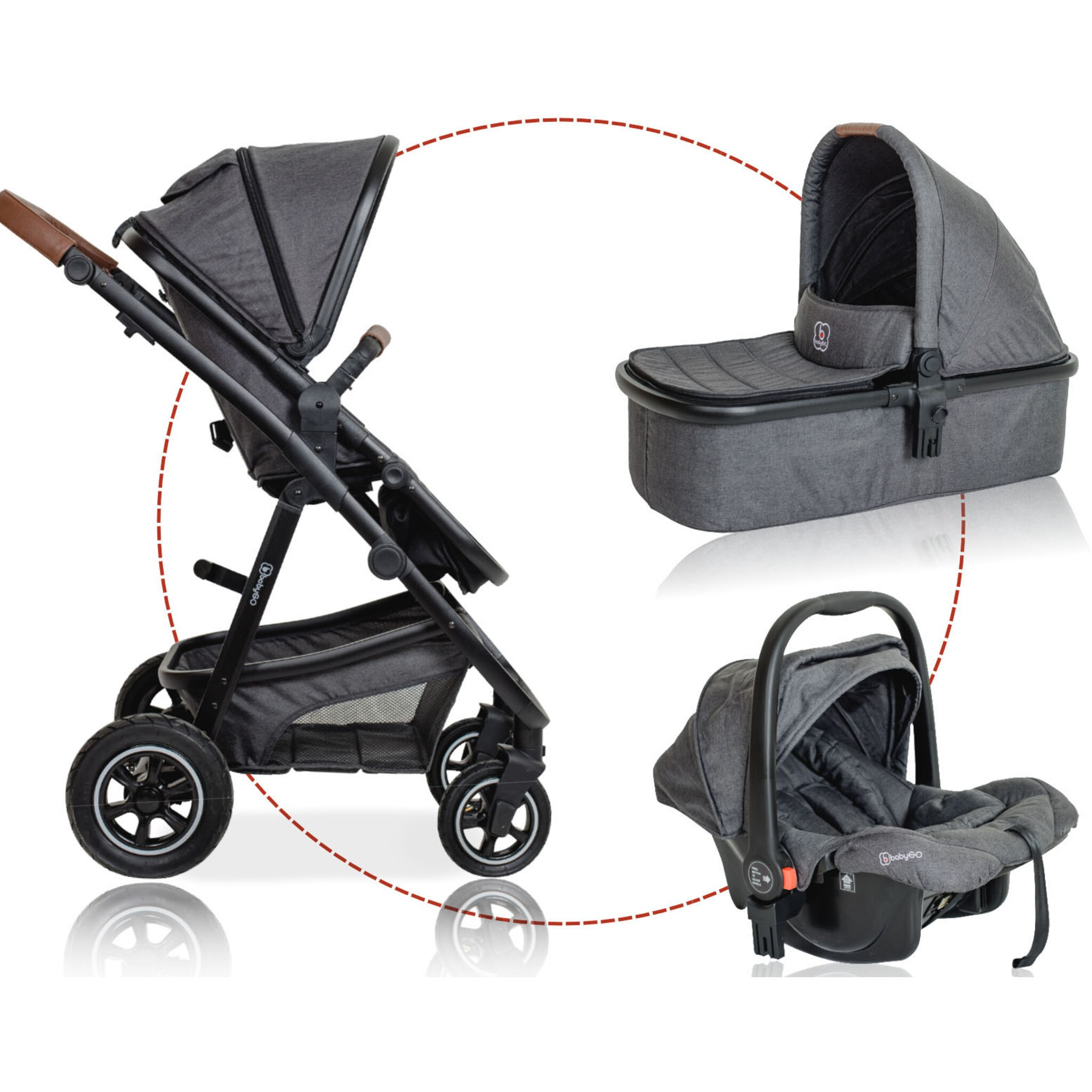 BabyGo - Carucior 3 in 1 Simplex, Grey Melange, [6],bestfam.ro