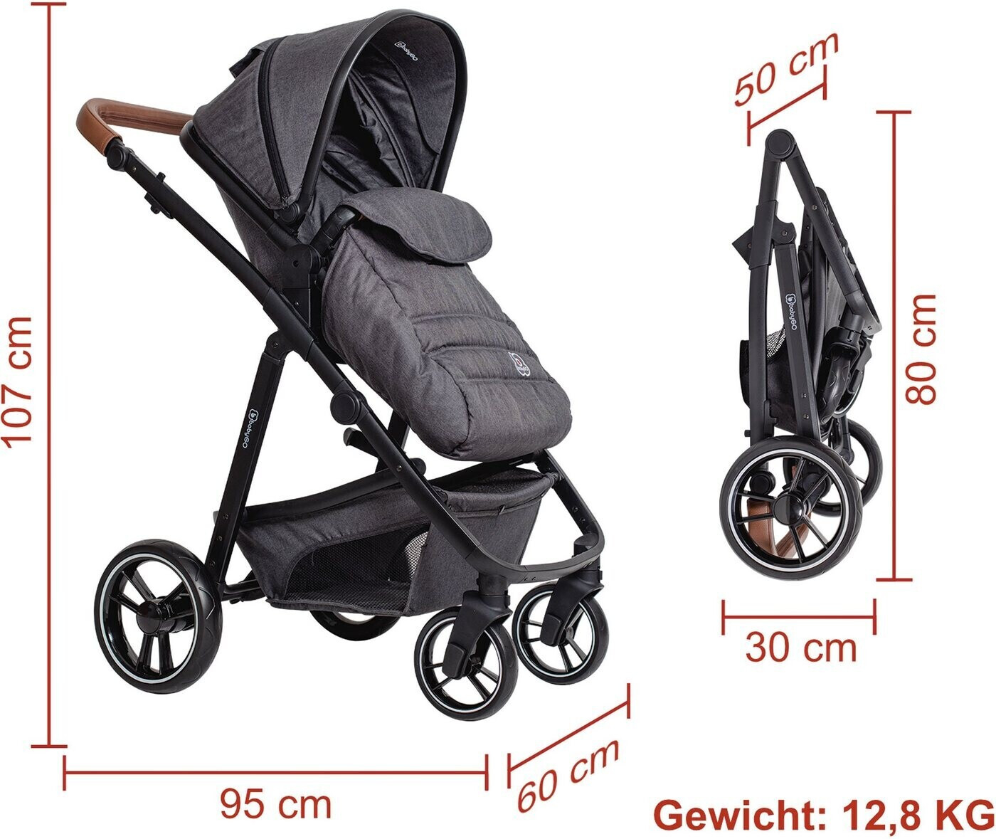 BabyGo - Carucior 3 in 1 Simplex, Grey Melange, [9],bestfam.ro