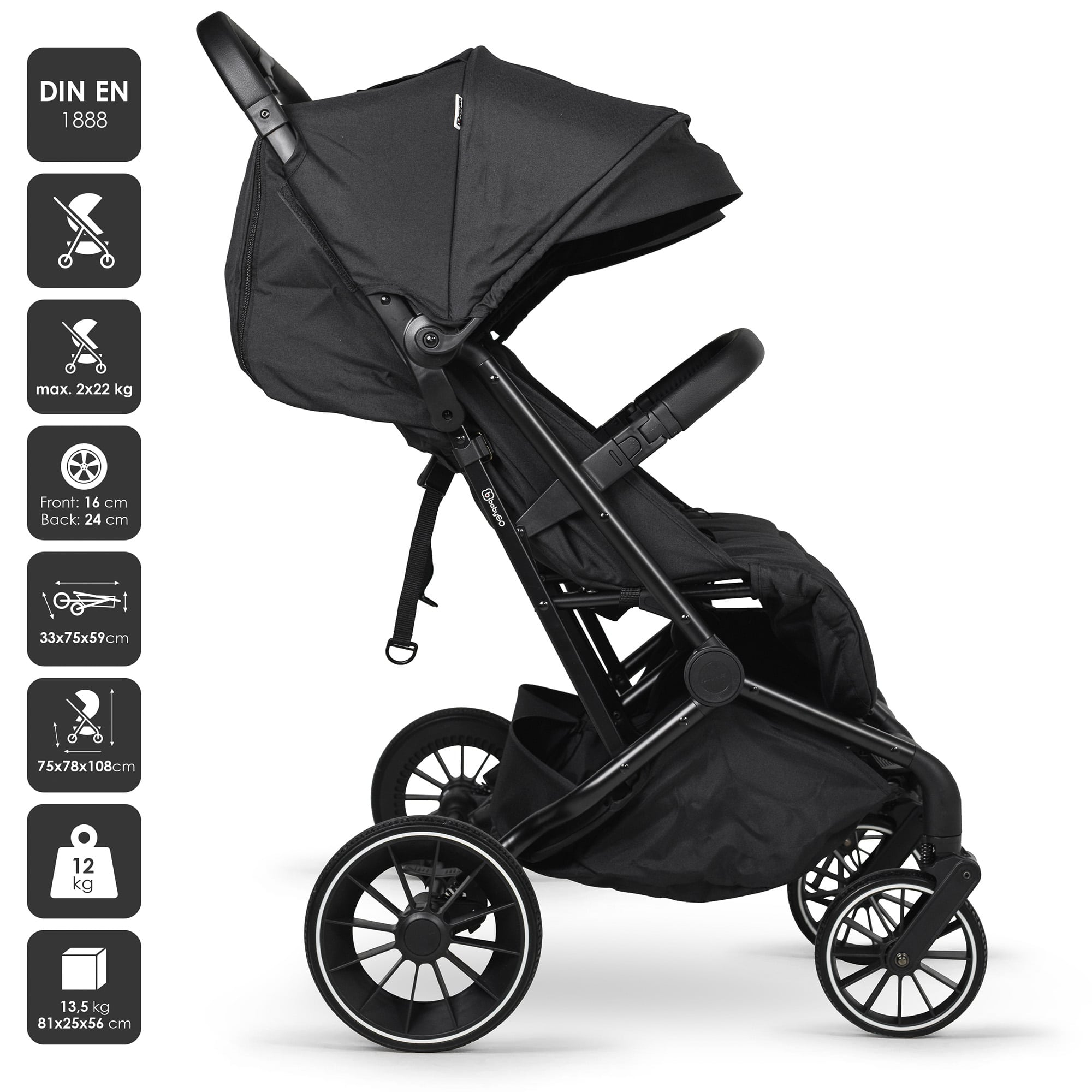 BabyGo - Carucior pliabil pentru gemeni GoTwice, Black, [9],bestfam.ro