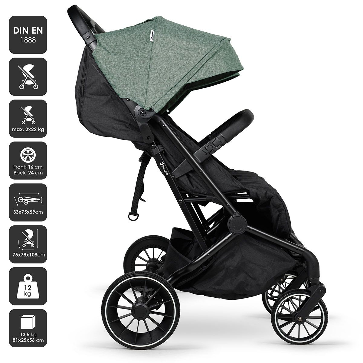 BabyGo - Carucior pliabil pentru gemeni GoTwice, Green, [4],bestfam.ro