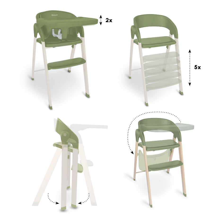 BabyGo - Scaun de masa 3 in 1 transformabil Levels Khaki, [4],bestfam.ro