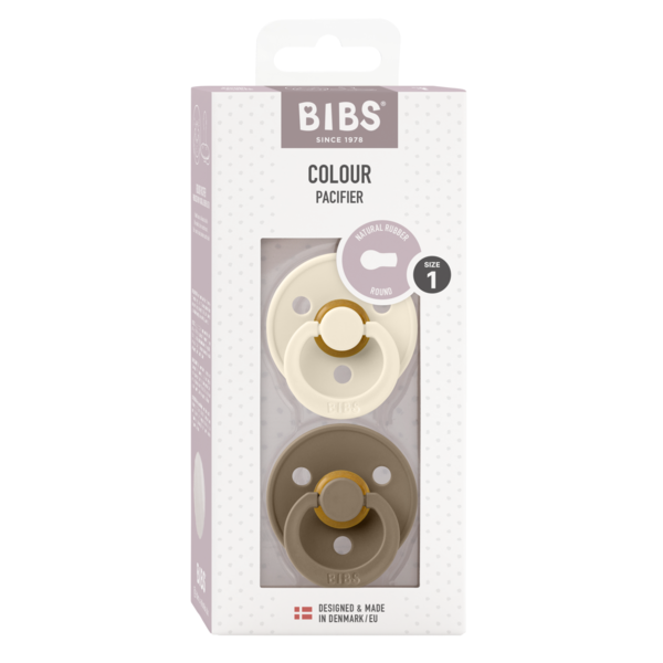 BIBS - Set 2 suzete Colour Latex, tetina rotunda, 0 luni +-Ivory/Dark Oak, [2],bestfam.ro