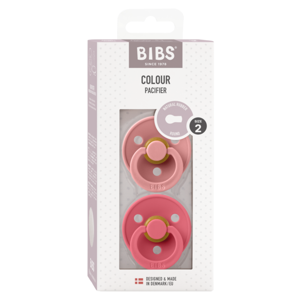BIBS - Set 2 suzete Colour Latex, tetina rotunda, 6 luni +-Dusty Pink/Coral, [2],bestfam.ro