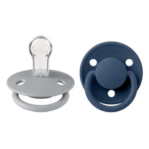 BIBS - Set 2 suzete De Lux Silicon, tetina rotunda, marime universala-Cloud/Steel Blue