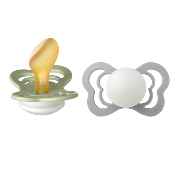 BIBS - Set 2 suzete Fosforescente Couture Glow Latex, tetina anatomica, 6 luni +-Sage/Cloud