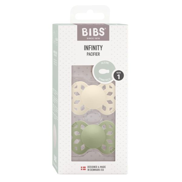 BIBS - Set 2 suzete Infinity Silicon, tetina simetrica, 0 luni +-Ivory/Sage, [2],bestfam.ro