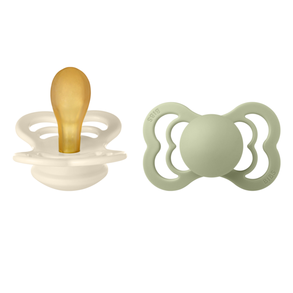BIBS - Set 2 suzete Supreme Latex, tetina simetrica, 6 luni +-Ivory/Sage, [3],bestfam.ro