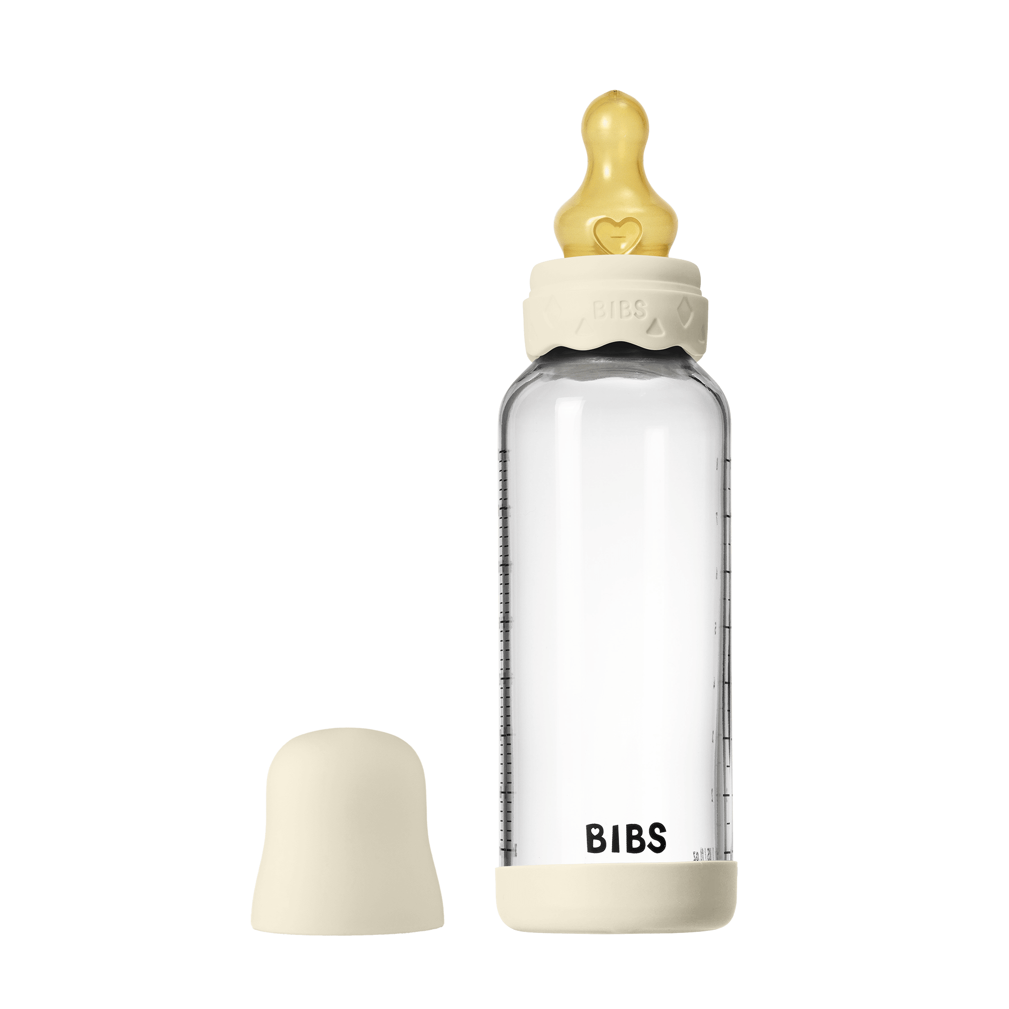 BIBS - Set complet biberon Boheme din sticla anticolici cu tetina din latex, flux mediu, 240 ml, Ivory, [6],bestfam.ro