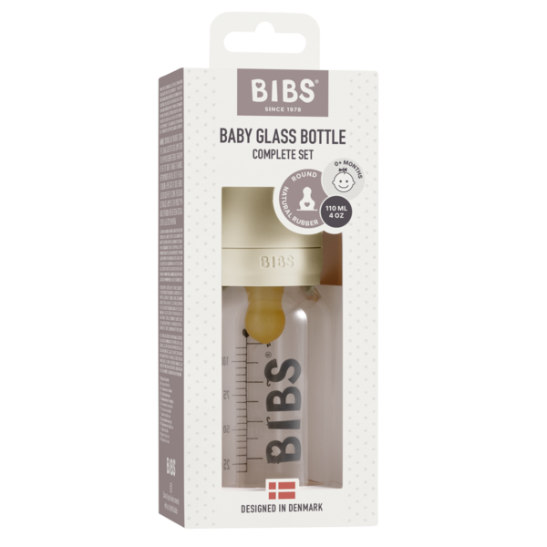 BIBS - Set complet biberon din sticla anticolici, 110 ml, Ivory, [2],bestfam.ro