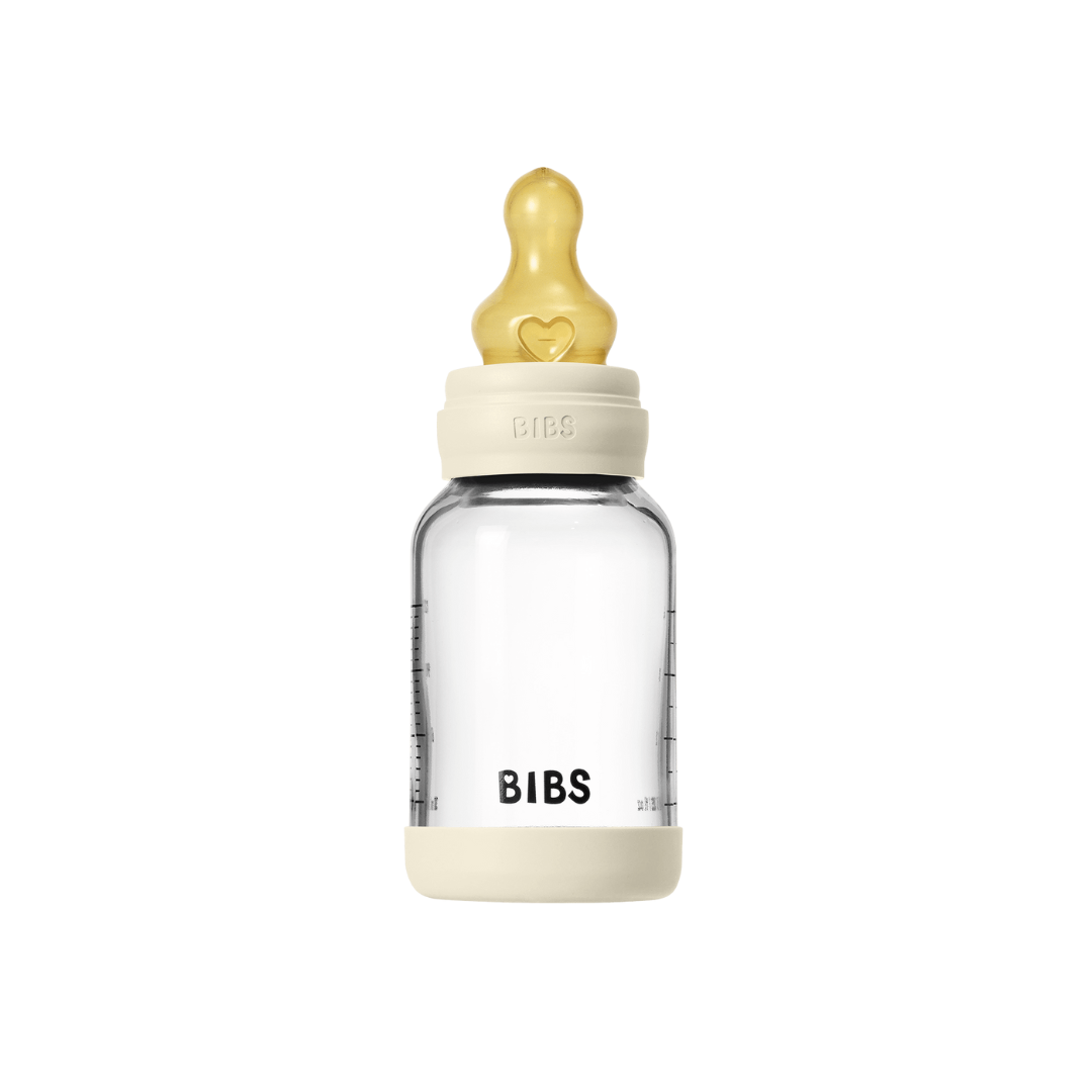 BIBS - Set complet biberon din sticla anticolici cu tetina din latex, flux lent, 120 ml, Ivory, [5],bestfam.ro