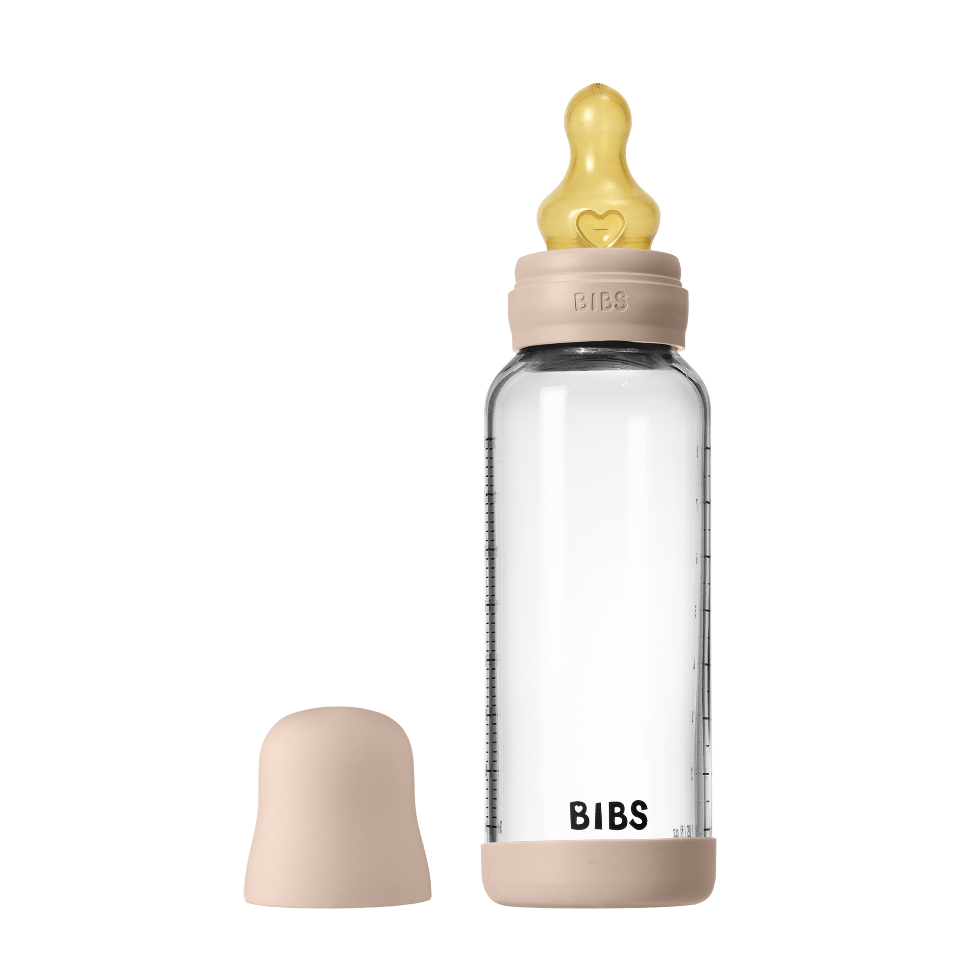 BIBS - Set complet biberon din sticla anticolici cu tetina din latex, flux mediu, 240 ml, Blush