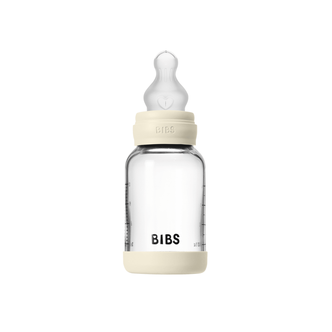 BIBS - Set complet biberon din sticla anticolici cu tetina din silicon flux lent, 120 ml, Ivory, [3],bestfam.ro