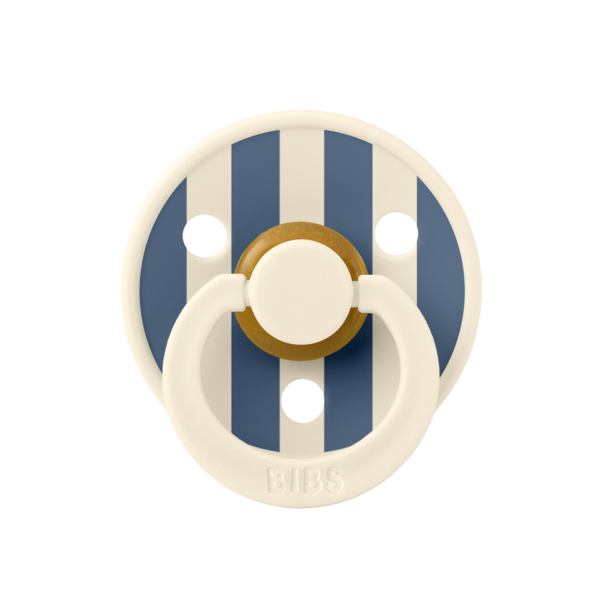 BIBS - Suzeta Colour Studio Collection Stripe Latex, tetina rotunda, 6 luni +-Ivory/Steel Blue, [2],bestfam.ro