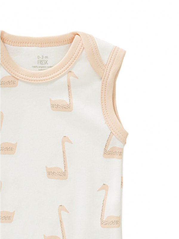 Body fără mâneci, din bumbac organic, model Swan peach, 6-12 luni, [2],bestfam.ro