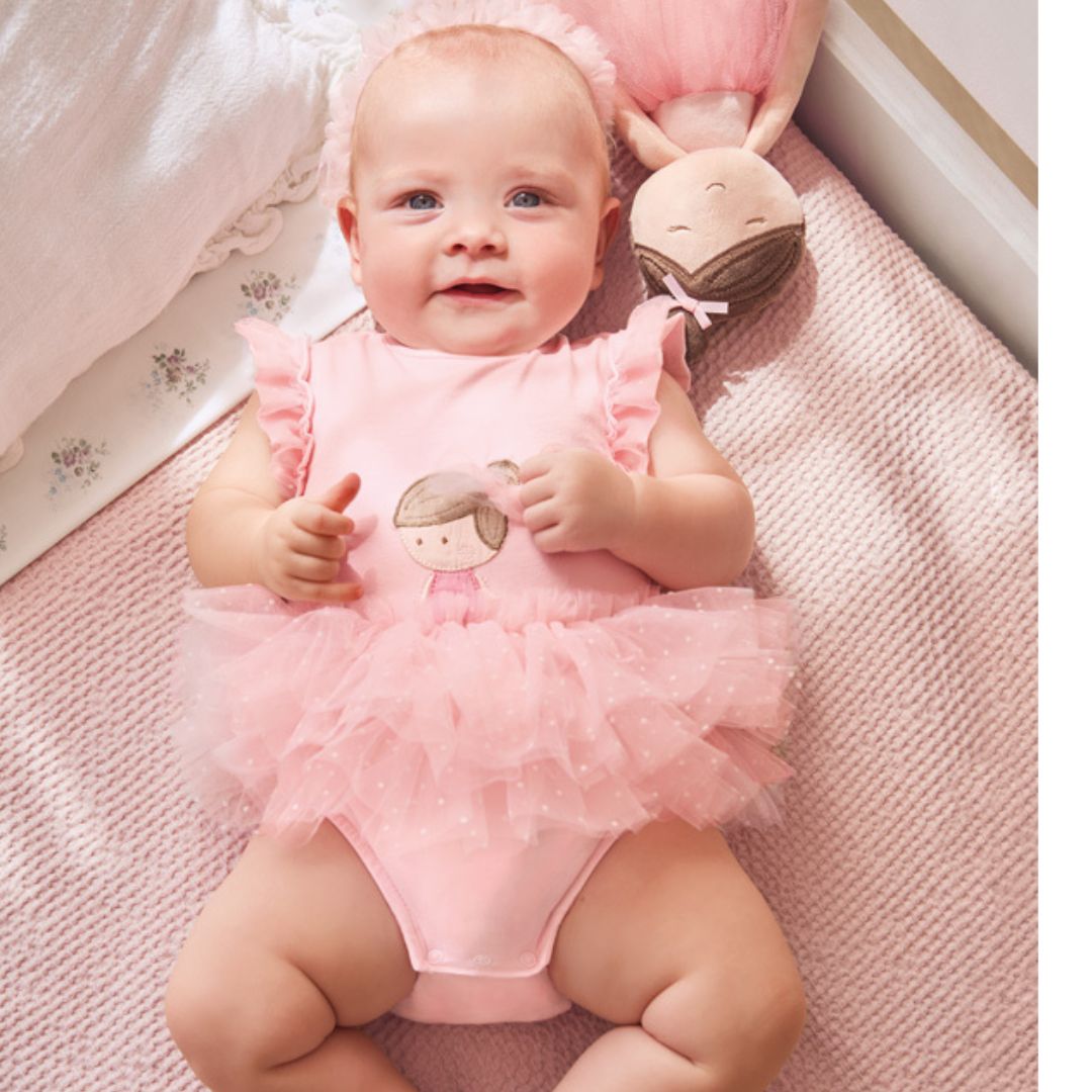 Body tutu din bumbac sustenabil Roz cu bentita pentru nou-nascut - Mayoral 4-6 luni