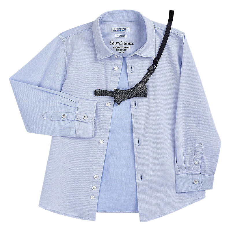 Camasa maneca lunga + papion - bleu - Mayoral, [4],bestfam.ro
