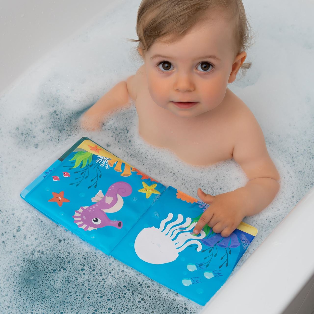 Carticica de baie plutitoare, 8 pagini colorate care isi schimba culoarea in contact cu apa, MyHappyBath Book, Reer 76012, [5],bestfam.ro