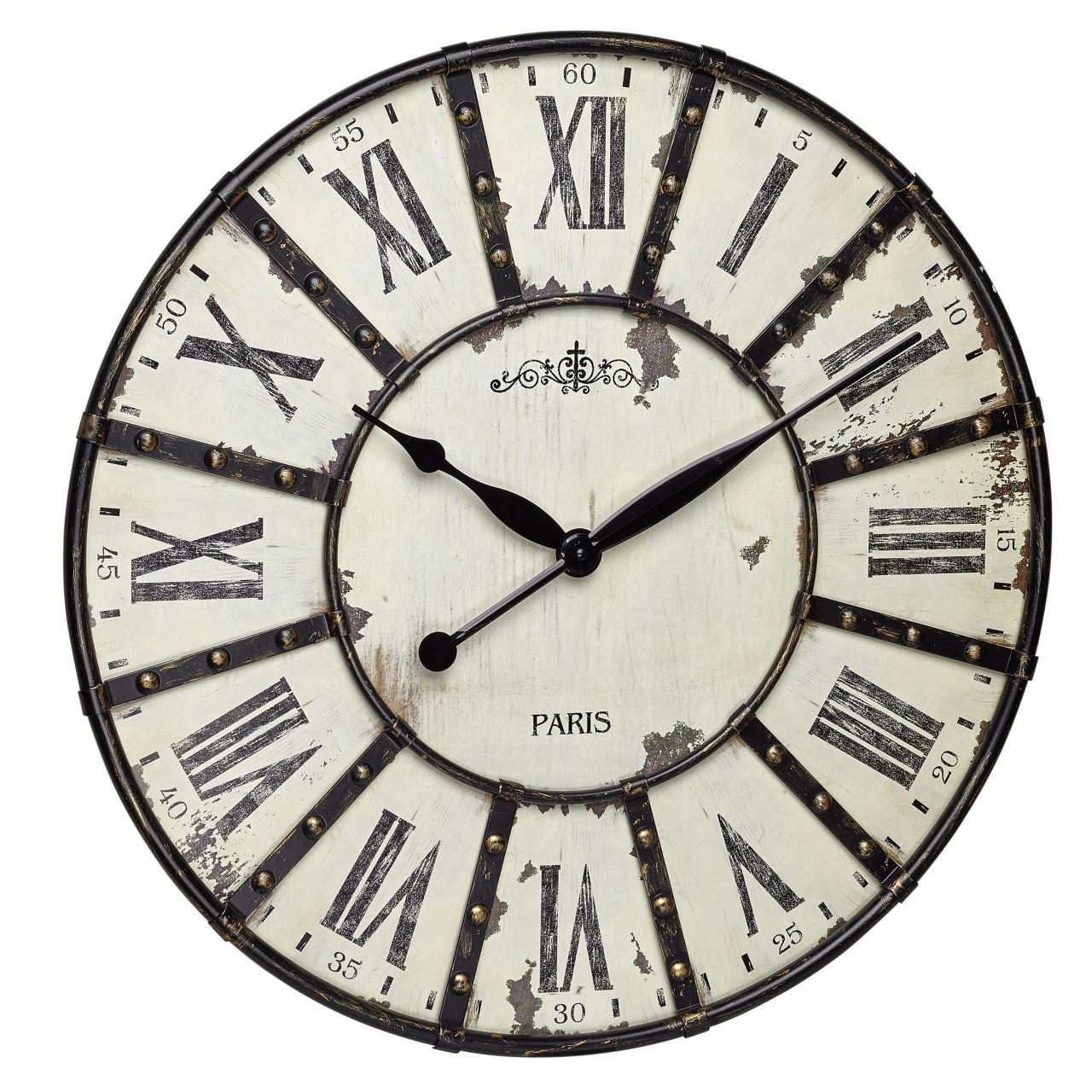Ceas de perete VINTAGE XXL cu aplicatii din metal, analog, cifre romane, alb, TFA 60.3039.02