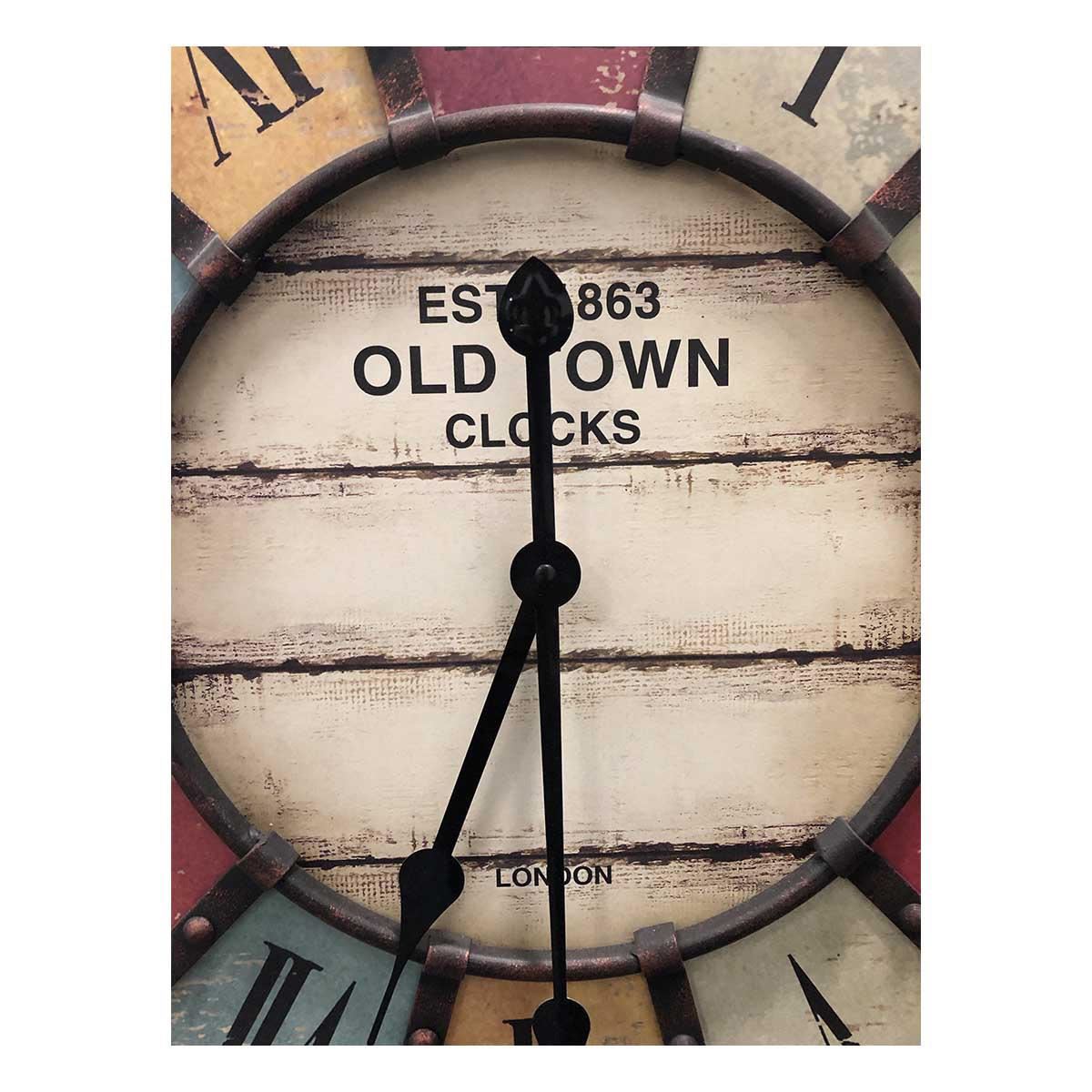 Ceas de perete XXL cu aplicatii din metal, analog, design VINTAGE - Old Town Clock, cifre romane, colorat, TFA 60.3021, [2],bestfam.ro