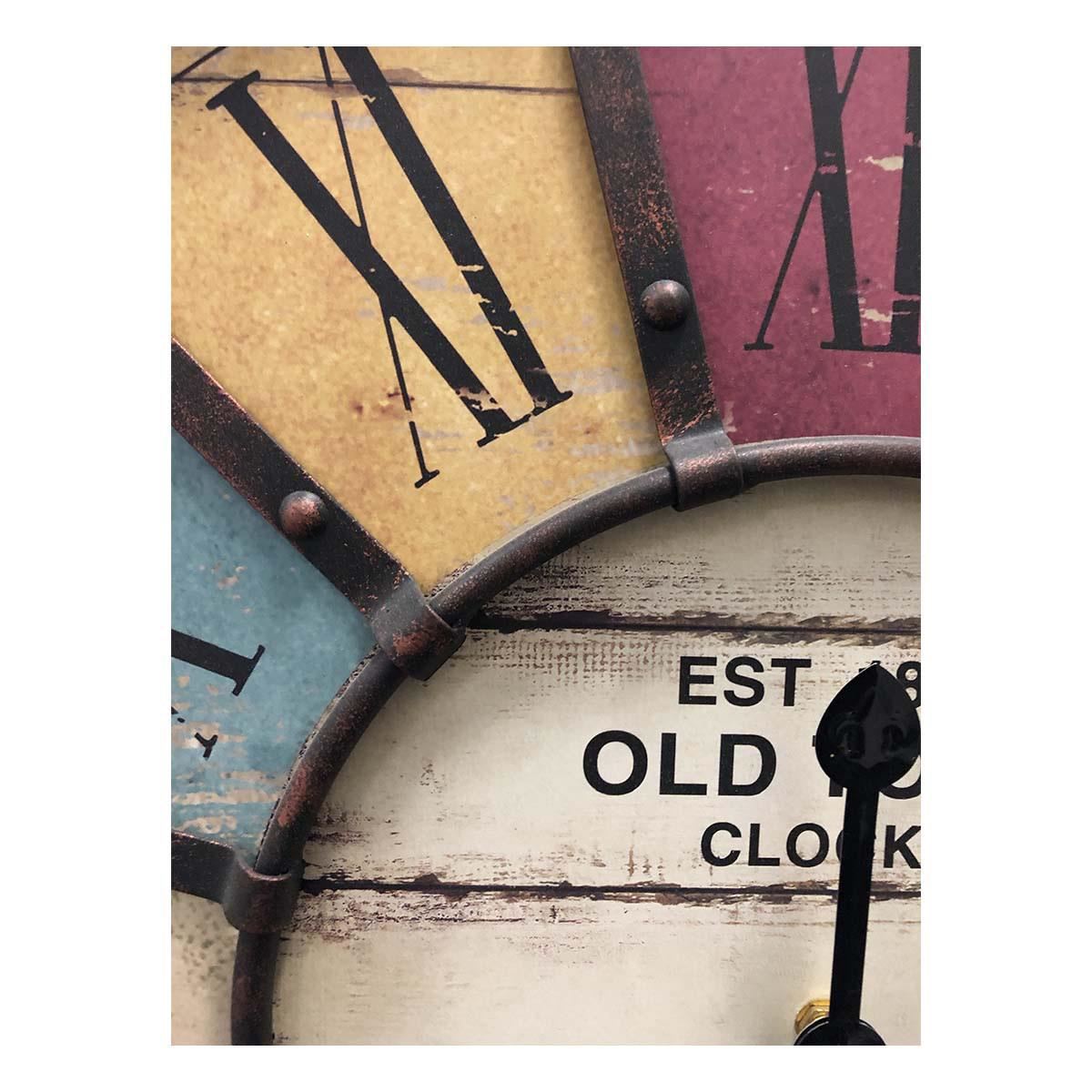 Ceas de perete XXL cu aplicatii din metal, analog, design VINTAGE - Old Town Clock, cifre romane, colorat, TFA 60.3021, [4],bestfam.ro