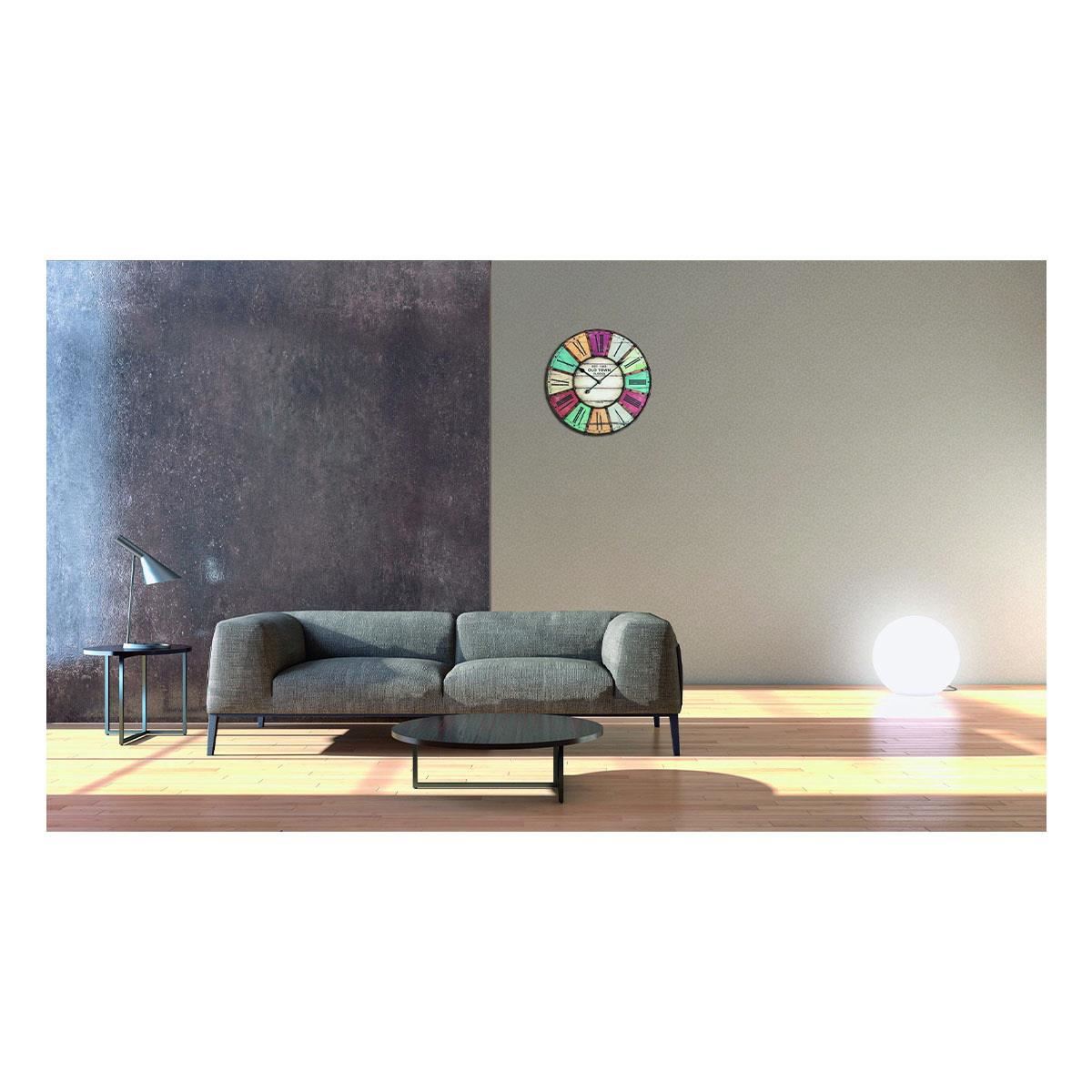 Ceas de perete XXL cu aplicatii din metal, analog, design VINTAGE - Old Town Clock, cifre romane, colorat, TFA 60.3021, [7],bestfam.ro