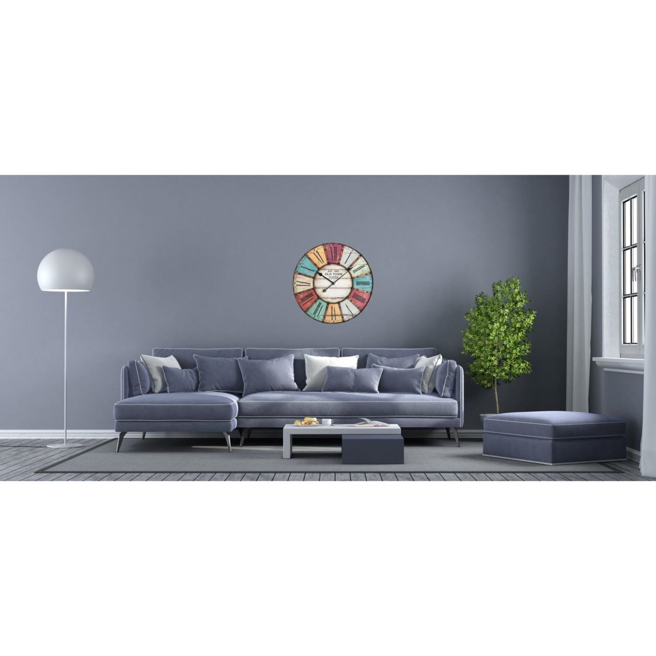 Ceas de perete XXL cu aplicatii din metal, analog, design VINTAGE - Old Town Clock, cifre romane, colorat, TFA 60.3021, [8],bestfam.ro