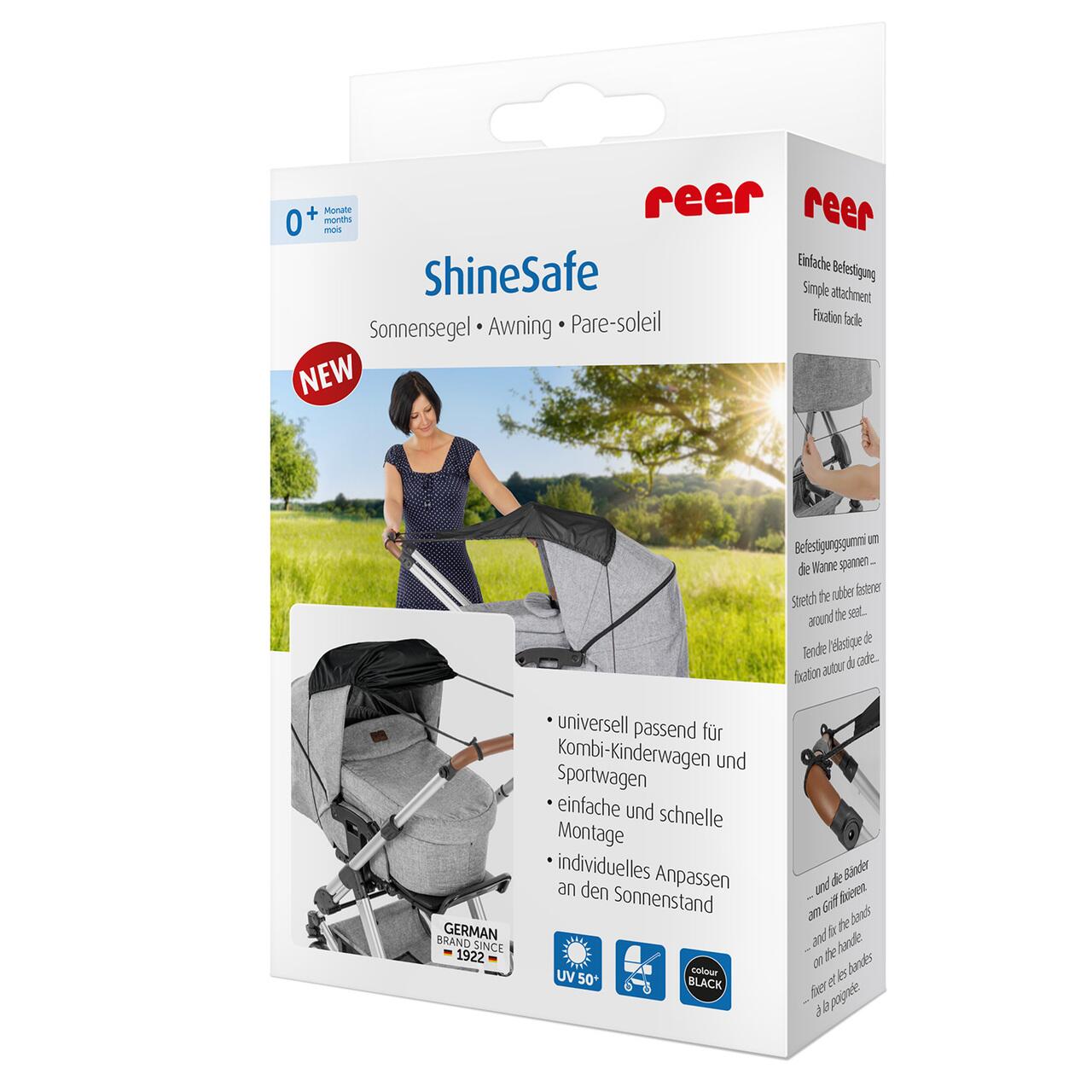 Copertina pentru protectie solara UV 50+, parasolar pentru carucior de copii, model universal, negru, Reer ShineSafe Black 84191, [2],bestfam.ro