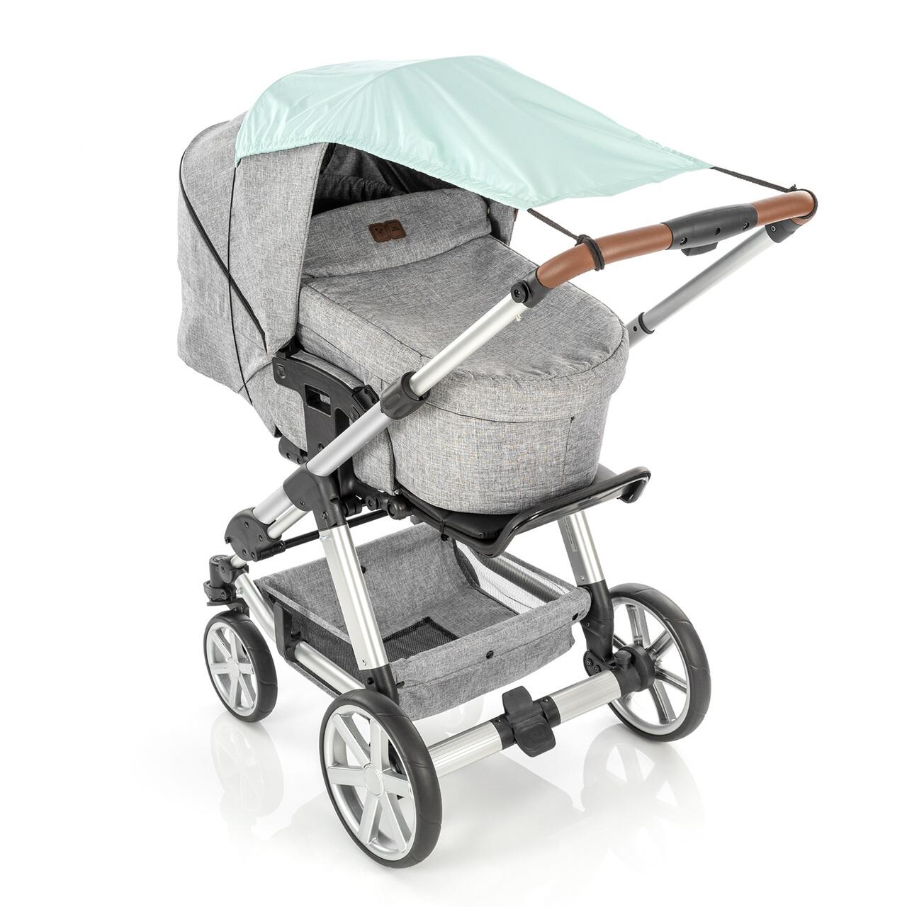 Copertina pentru protectie solara UV 50+, parasolar pentru carucior de copii, model universal, verde menta, Reer ShineSafe Mint 84223, [3],bestfam.ro