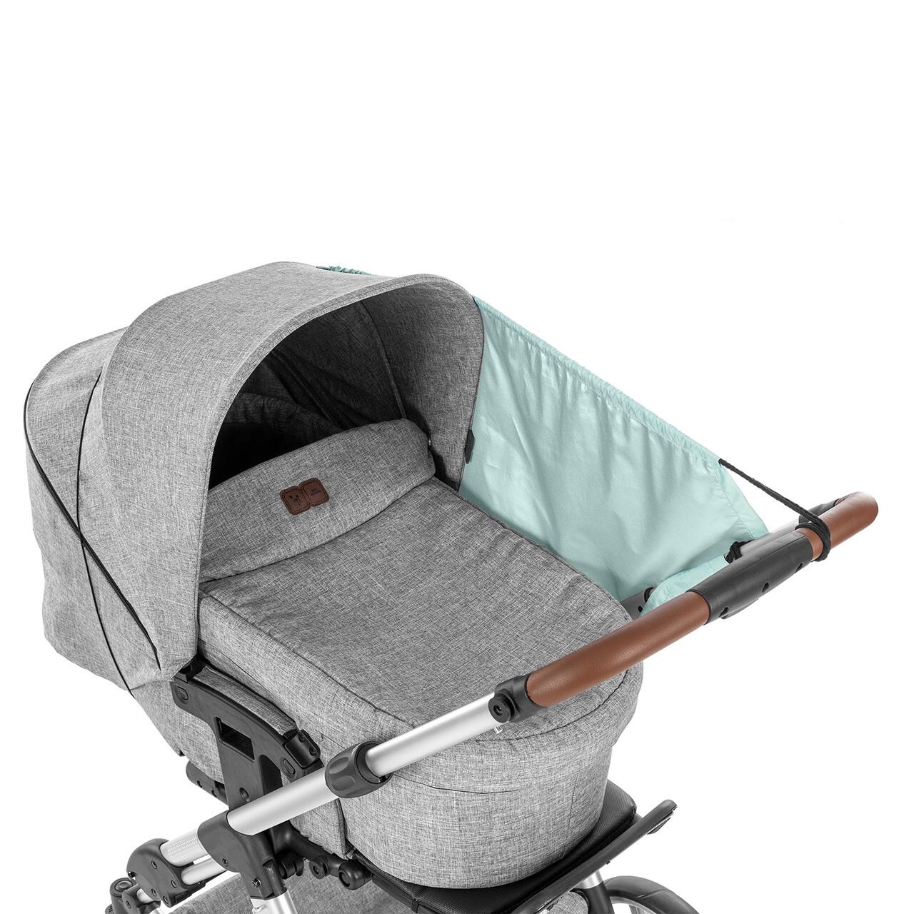 Copertina pentru protectie solara UV 50+, parasolar pentru carucior de copii, model universal, verde menta, Reer ShineSafe Mint 84223, [5],bestfam.ro