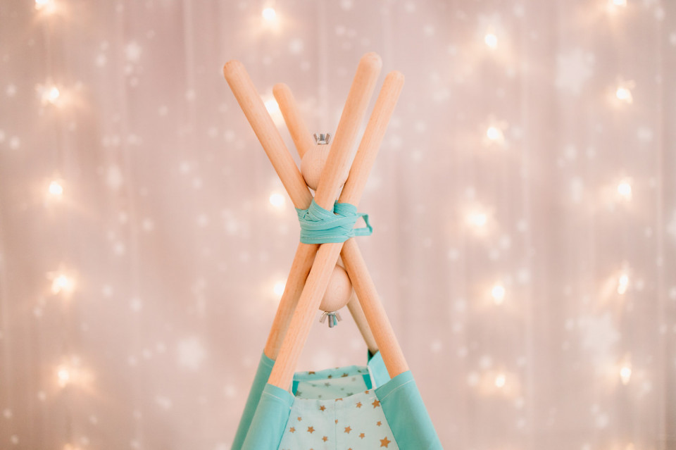 Cort de joaca - Gold Stars Teepee - Mint - Maradalia Kids, [5],bestfam.ro