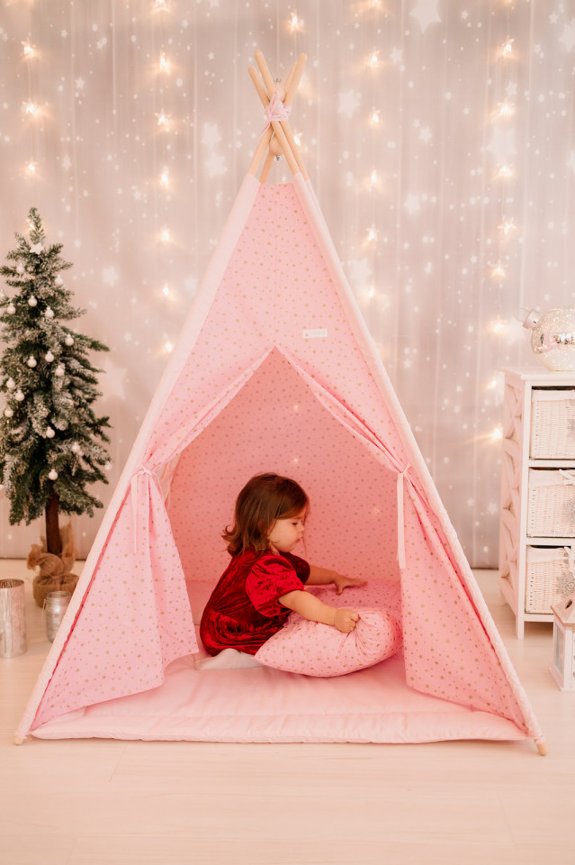 Cort de joaca - Gold Stars Teepee - Pink - Maradalia Kids, [7],bestfam.ro
