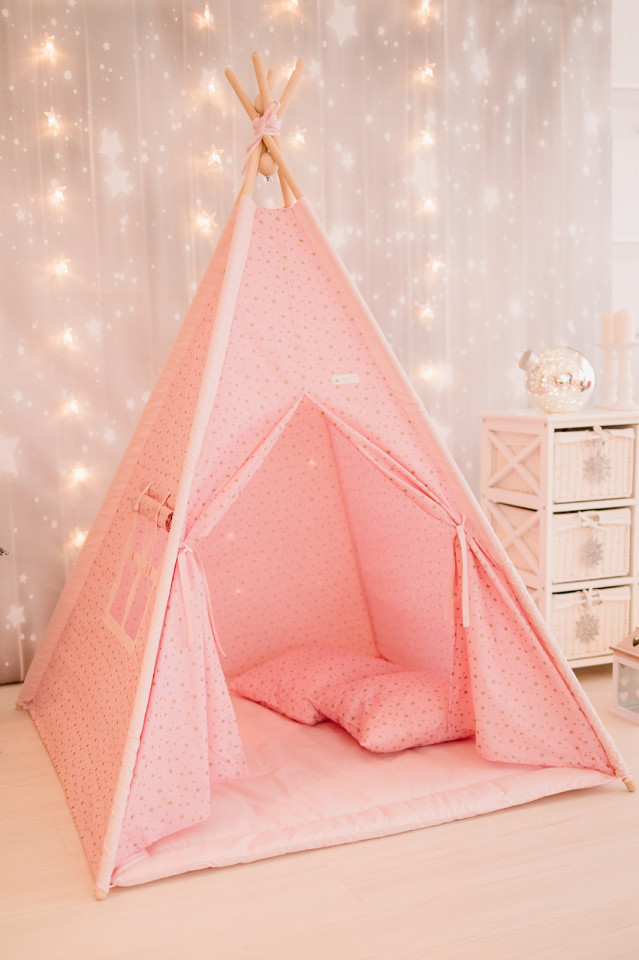 Cort de joaca - Gold Stars Teepee - Pink - Maradalia Kids, [2],bestfam.ro