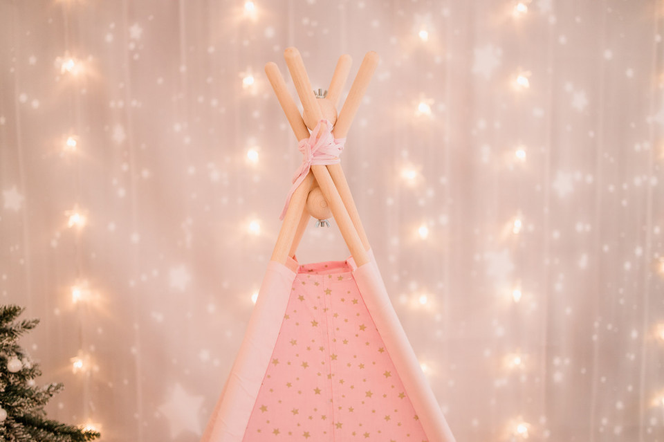 Cort de joaca - Gold Stars Teepee - Pink - Maradalia Kids, [5],bestfam.ro